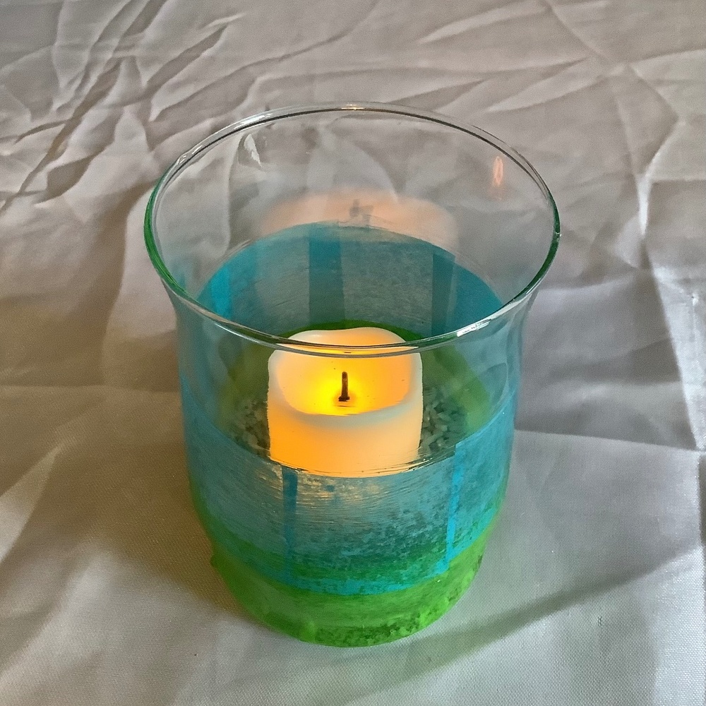 2 Decoupage small hurricane candle holders..you choose color